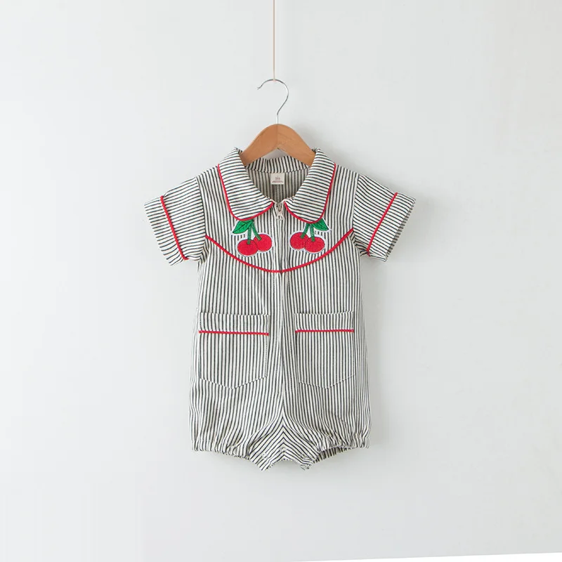 

Children's clothing boys and girls embroidery children's striped short-sleeved fashion jumpsuits clothing climbing clothes