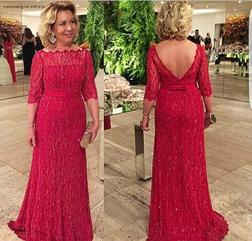 Color rojo Madre de la novia vestidos 2019 elegante encaje sin espalda Formal novio madrina noche de boda vestidos|Vestidos para la madre de la novia| - AliExpress