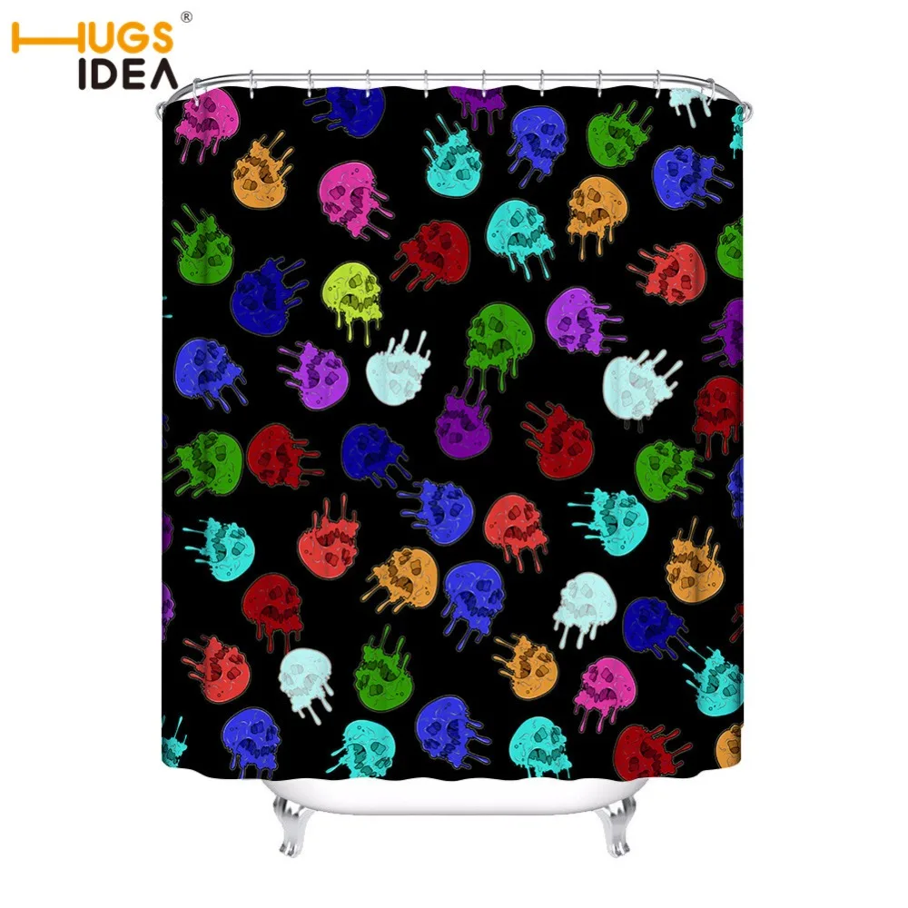 

HUGSIDEA Colored Skull Design Custom Shower Curtain Bathroom Waterproof Mildewproof Polyester Fabric With 12 Hooks 180*168cm