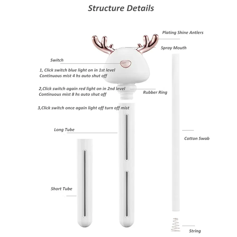 Cute Mini Essential Oil Diffuser Car Portable USB air Humidifier Adjustable Height Ultrasonic Mist