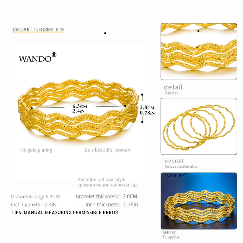 WANDO-5-piezas-al-por-mayor-Dubai-brazaletes-de-oro-para-las-mujeres-Men18k-Color-oro