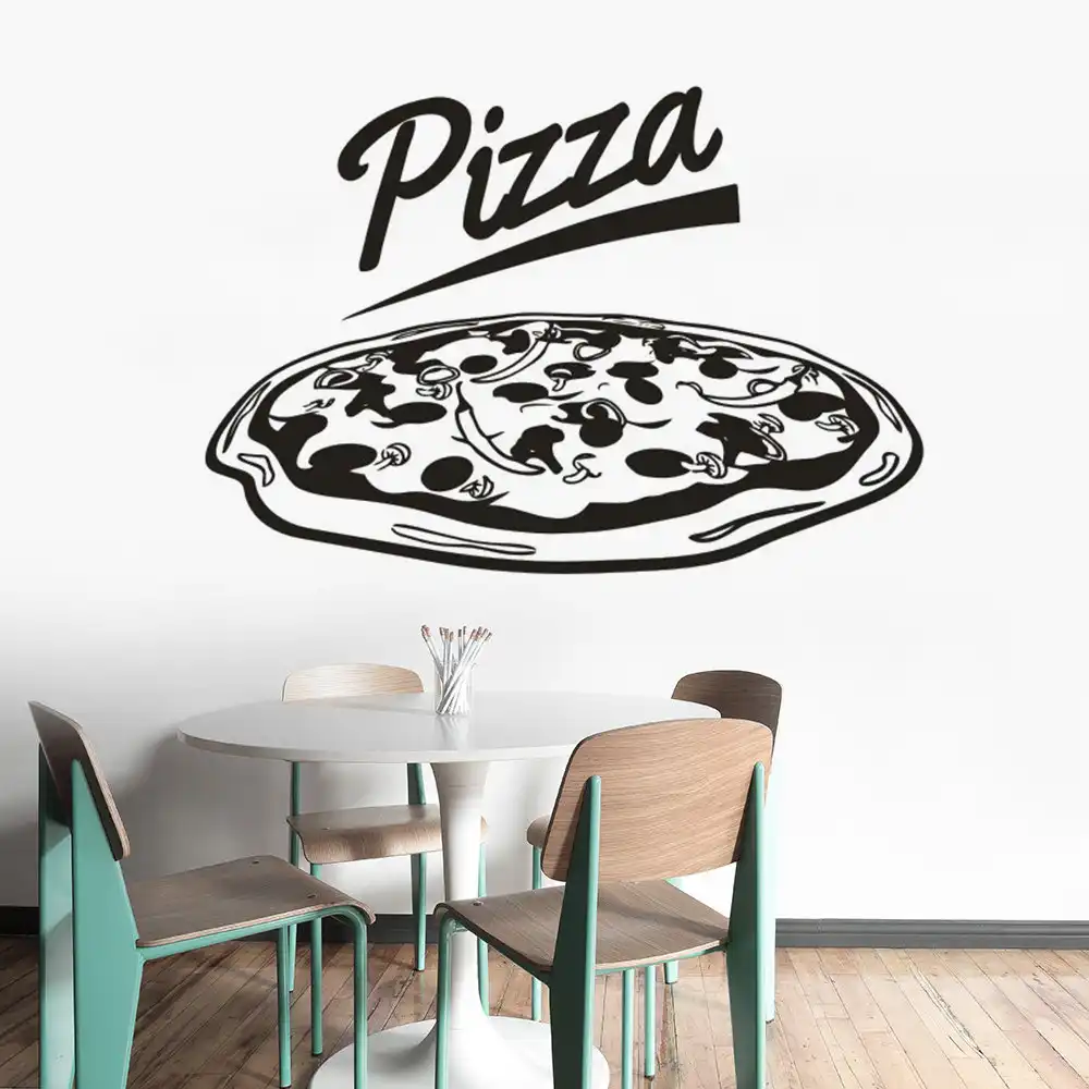 ピザロゴビニールステッカーレストランピザショップビニール窓ステッカーリムーバブルピザ店壁アートポスターキッチン装飾 Az155 ウォール ステッカー Aliexpress