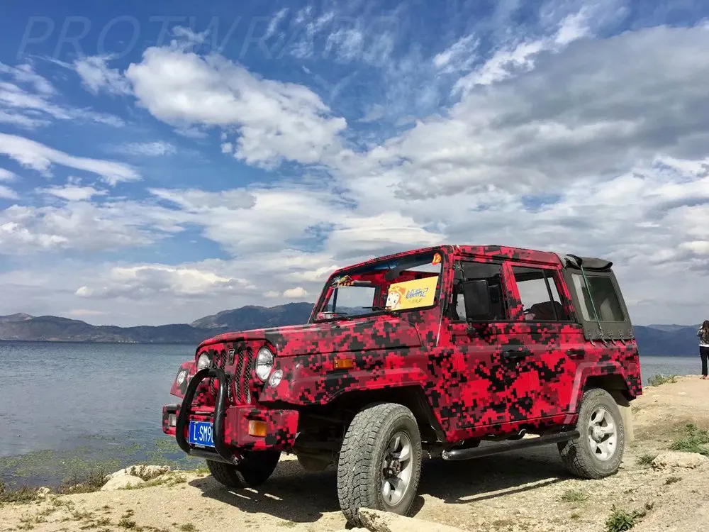 red digital camouflage print graphic car stickers foil  (1)