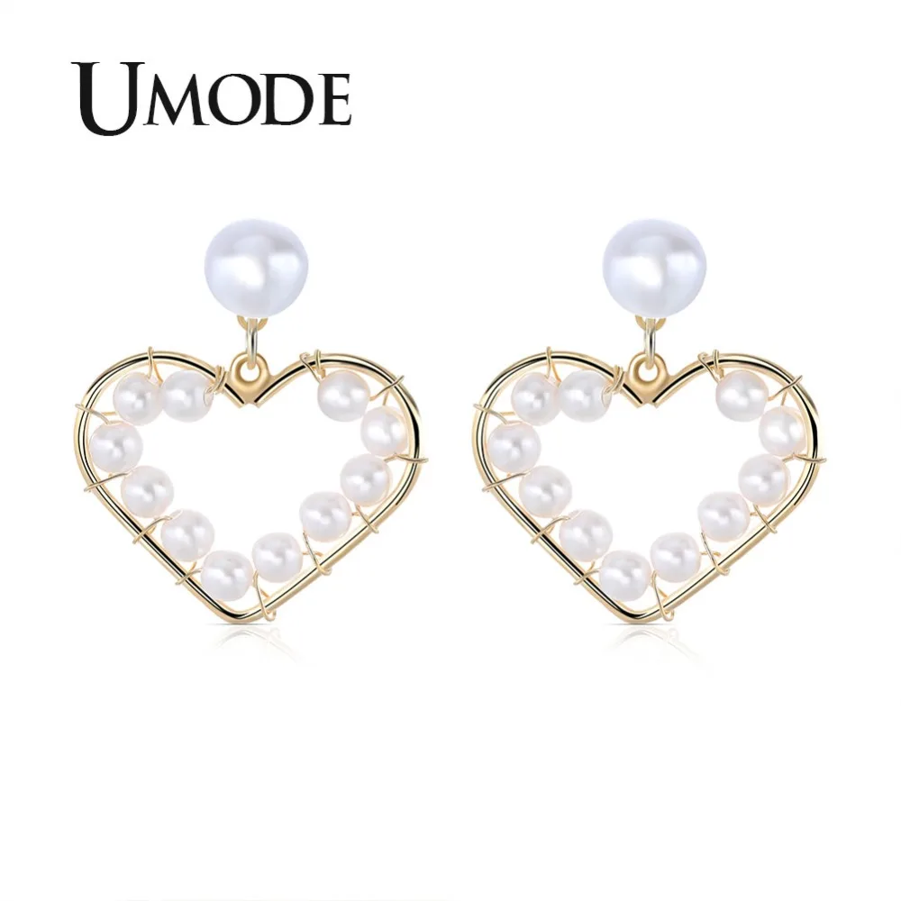 

UMODE Korean Heart Drop Earrings for Women Round Simulated Pearl Dangle Earrings Hanging Gifts Fashion Jewelry Accesories UE0502