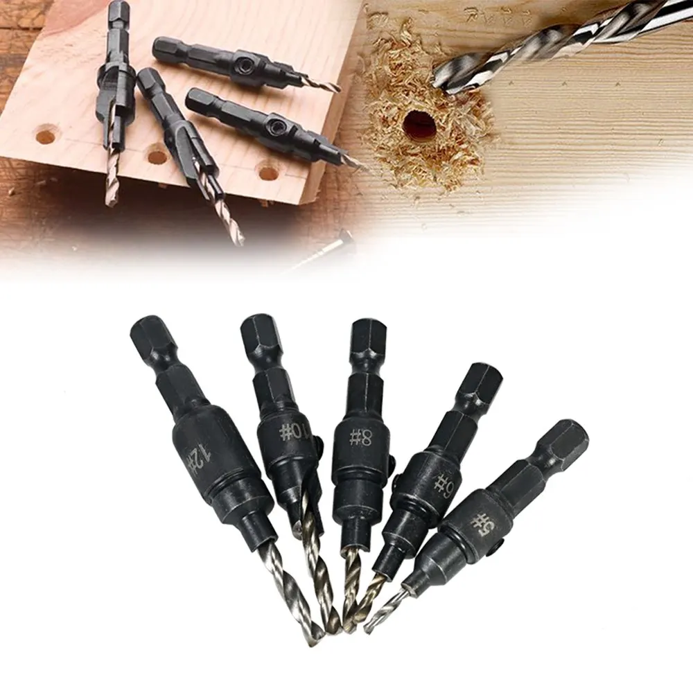 5pcs power tools HSS Countersink Drill Bit Set 1/4&quot Hex Shank Quick Change Taper for Woodworking Carpentry Reamer Chamfer |