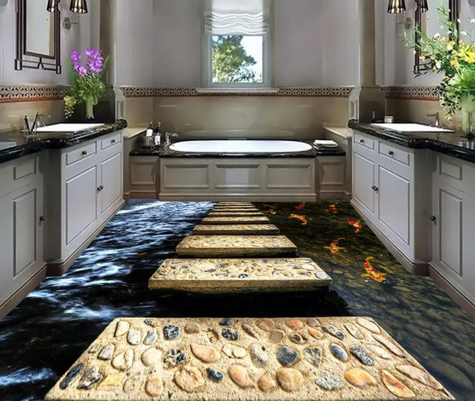 3d floor painting wallpaper 3D floor stone road pvc self adhesive