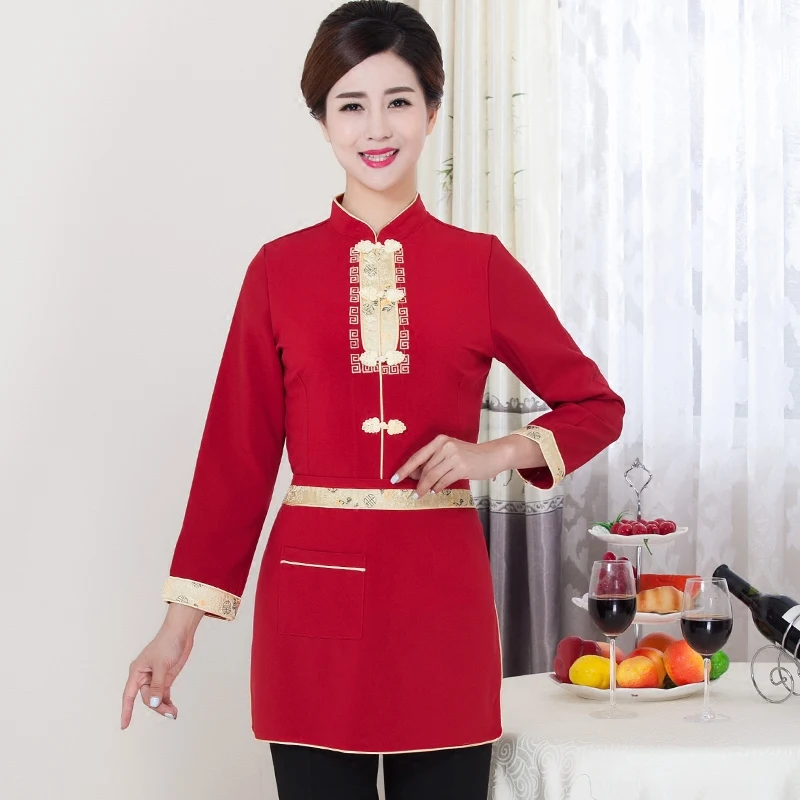 Hotel uniforme mujer restaurante Cafe té uniformes de camarero de manga larga camarera general uniformes de limpieza J029 Hotel uniforme mujer restaurante Cafe té uniformes de camarero de manga larga camarera general uniformes de limpieza J029