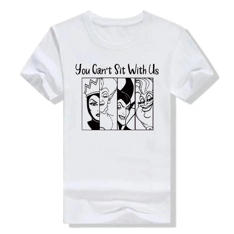 

You Can't Sit With Us Villain Cartoon Letter print T-shirt New Summer Women Harajuku Maleficent Evil Queen Graphic Cool Tee Tops