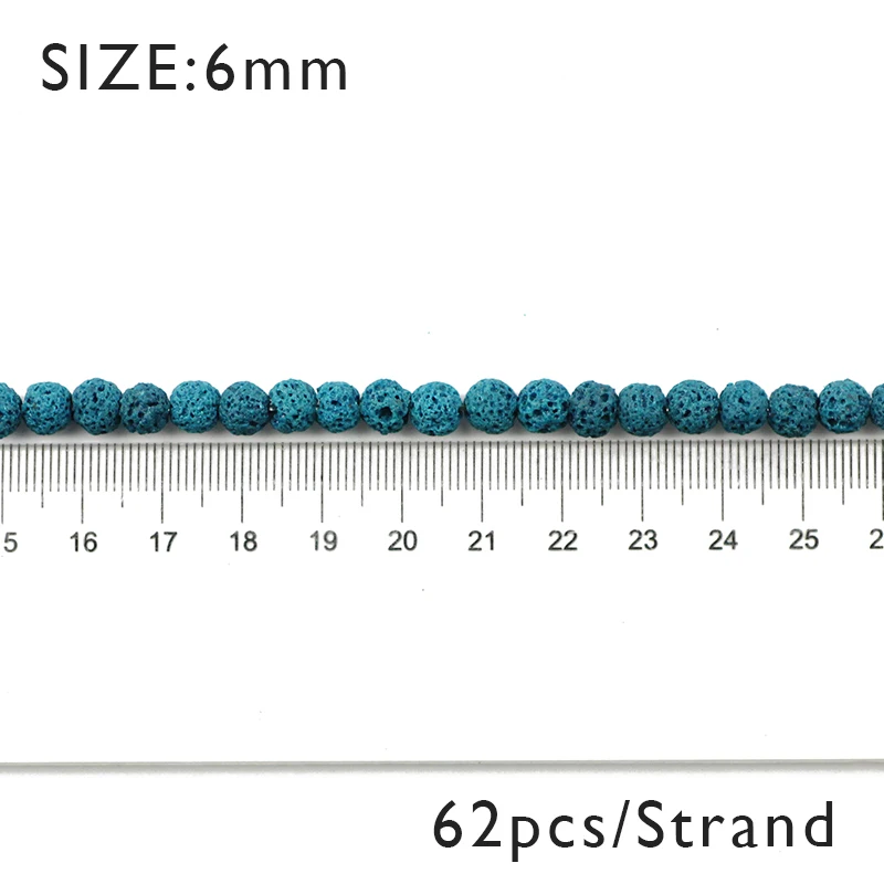 BTFBES павлин синий Лава бусины вулканический рок высокое качество натуральный камень синий 4 6 8 10 12 мм бисер для изготовления ювелирных изделий браслет DIY - Цвет: 6mm 62pcs