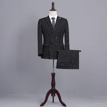 Последний дизайн пальто брюки черный смокинг жениха двубортный Блейзер белая полоса Slim Fit Мужские свадебные Выпускной ужин термокомплекты