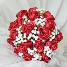 Букет невесты атласная роза ручной работы Цветы красный свадебный букет Свадебный букет свадебные цветы настоящая Роза для домашнего декора