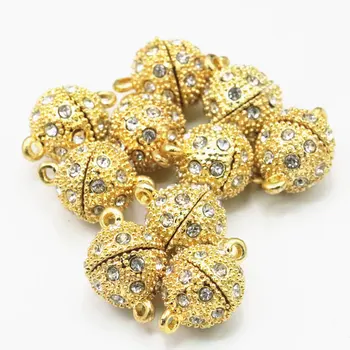 

10PCS Rhinestone Beads Magnetic Clasp Accessory Button Finding for Snap Jewelry Gold-Color Metal DIY Necklace Bracelet Part A340