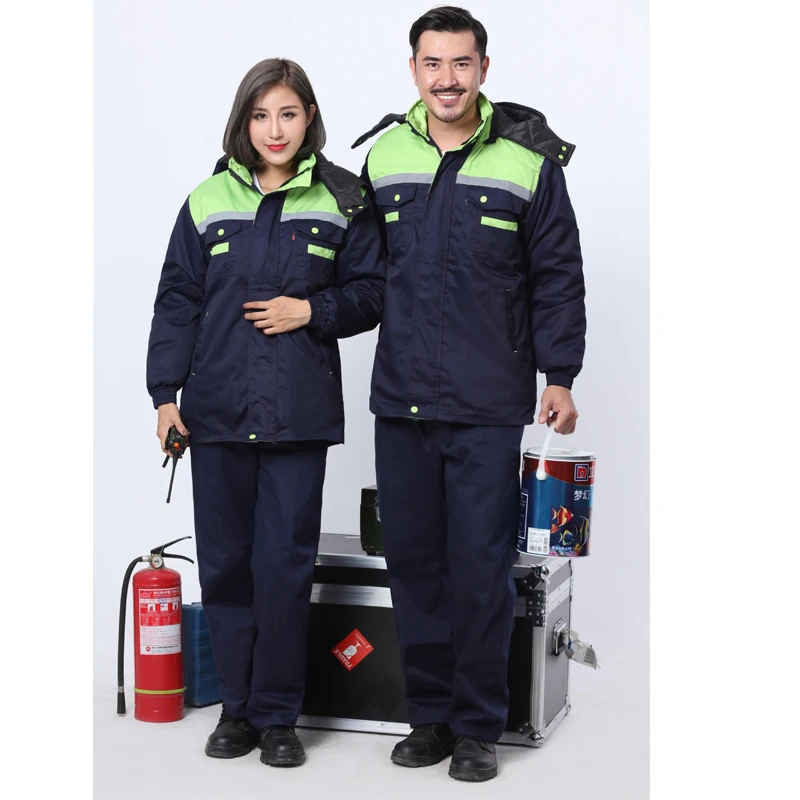 2018 Winter thickening Reflective coveralls Removable liner Men Women Coveralls hooded Repairman Machine Welding Worker Uniforms