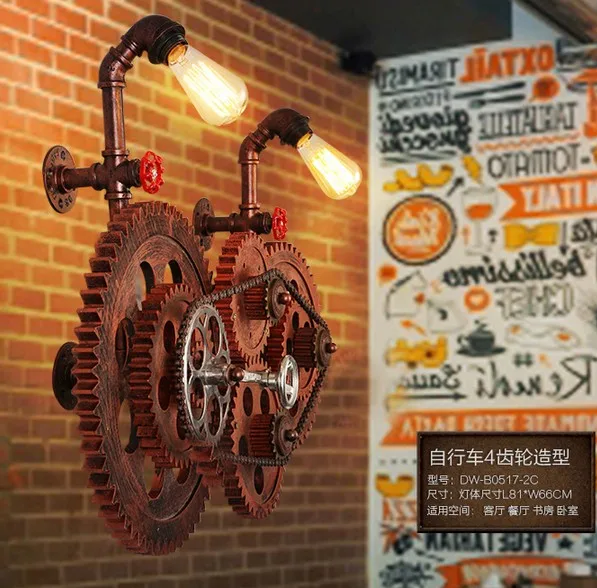Loft Style Industrial Gear Vintage Wall Light For Home Antique Water Pipe Lamp Bedside Edison Wall Sconce Lampara Pared