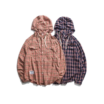 

2019 Autumn New Korean Version Of The Original Series Hooded Plaid Long-sleeved Temperament Wild Couple Casual Shirt