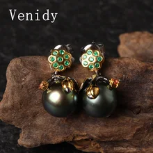 Venidy 2017 New 10-11mm Black Tahitian Pearls Drop Earrings 925 Silver Pearl Fine Jewelry Brand Luxury Sterling-Silver-Jewelry