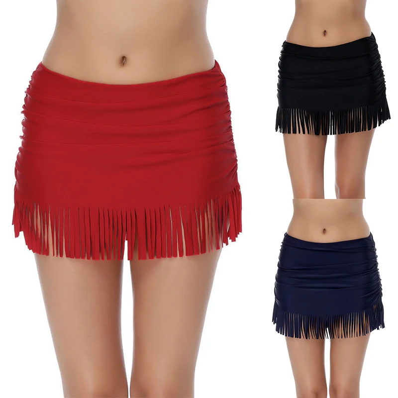 2019 Summer Beachwear Bathing Suit Swim Wear Mini Skirt Womens Beach Tassel Cover Up Skirt Ladies Swimming Trunks With Skirts