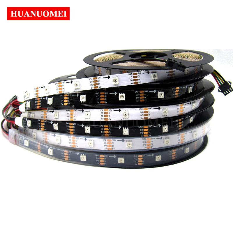 5 м 30 светодиодный s/M HD107S Светодиодная лента, 5050 SMD RGB светодиодный встроенный чип HD107S IC (аналогичный APA102/APA107) Белый/Черный PCB, IP20/IP65/IP67