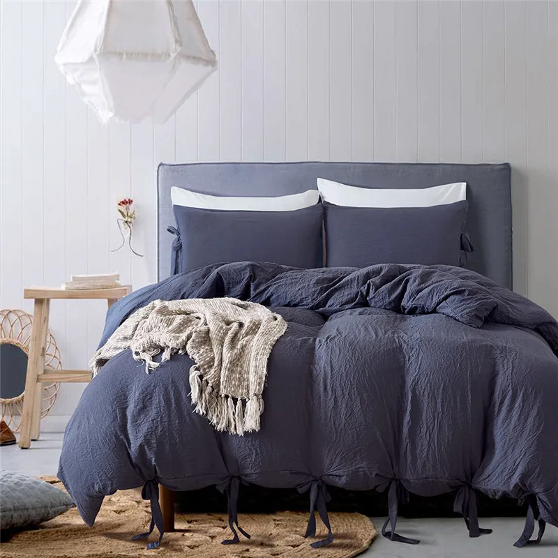 

Three-piece Set Standard US Size Solid Color Washed Cotton Lace Creases Quilt Duvet Cover Set Home Textiles Room Beddings 2018
