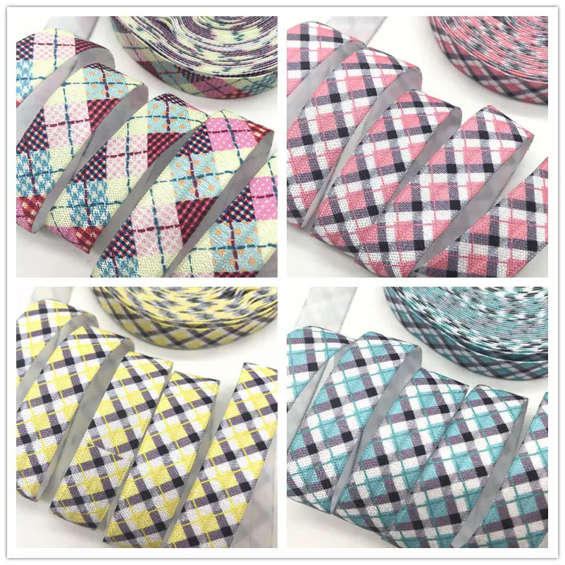 

10 yards 16mm Plaid Tartan Design Fold Over Elastic Check Pattern FOE Webbing for Hair tie DIY Sewing Gift Decoration 4 Colors