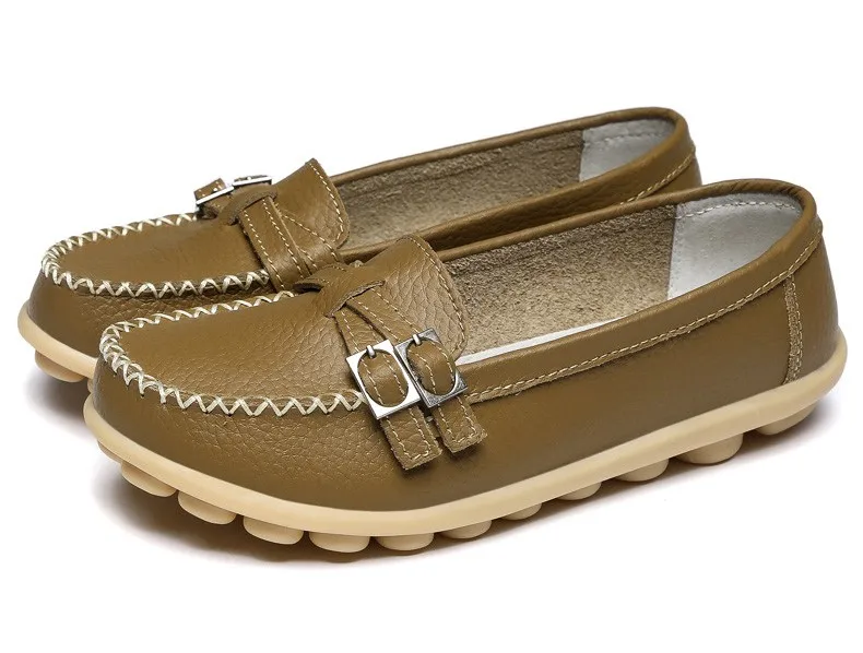 Soft Genuine Leather Shoes Women Slip On Woman Loafers Moccasins Female Flats Casual Women's Buckle Boat Shoe Plush Size 35-41 28