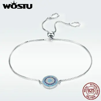 

WOSTU New Luxury Real 925 Sterling Silver Blue Lucky Circle Chain Bracelet For Women Fashion Jewelry Gift DXB005