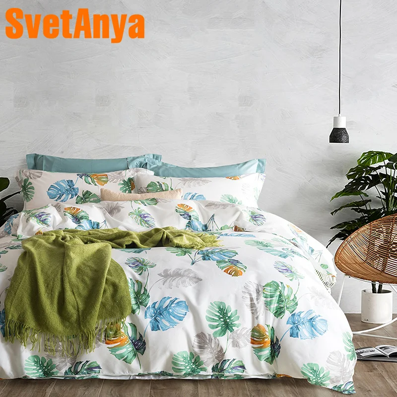 

Svetanya Leaves Print Egyptian Cotton Bedding Sets Bedsheet Pillowcases Duvet cover set Twin Queen King Double Size