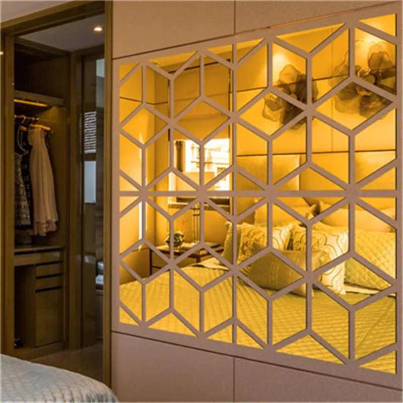

1Set/16PC 3D DIY Acrylic Mirror Wall Stickers DIY Modern Home Decor Living Room Mirrored Decorative Sticker 2018 Fashion