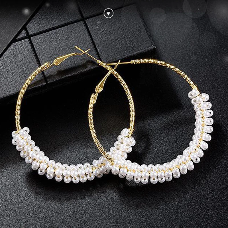 

Women Imitation Pearl Hoop Earrings Jewelry Simple Big Loop Earrings Accessory