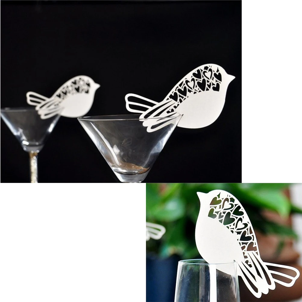 

Table Mark Name Paper Laser Cut Cards Bird Shape Wine Glass Place Cards For Wedding Party Decoration 50Pcs/lot