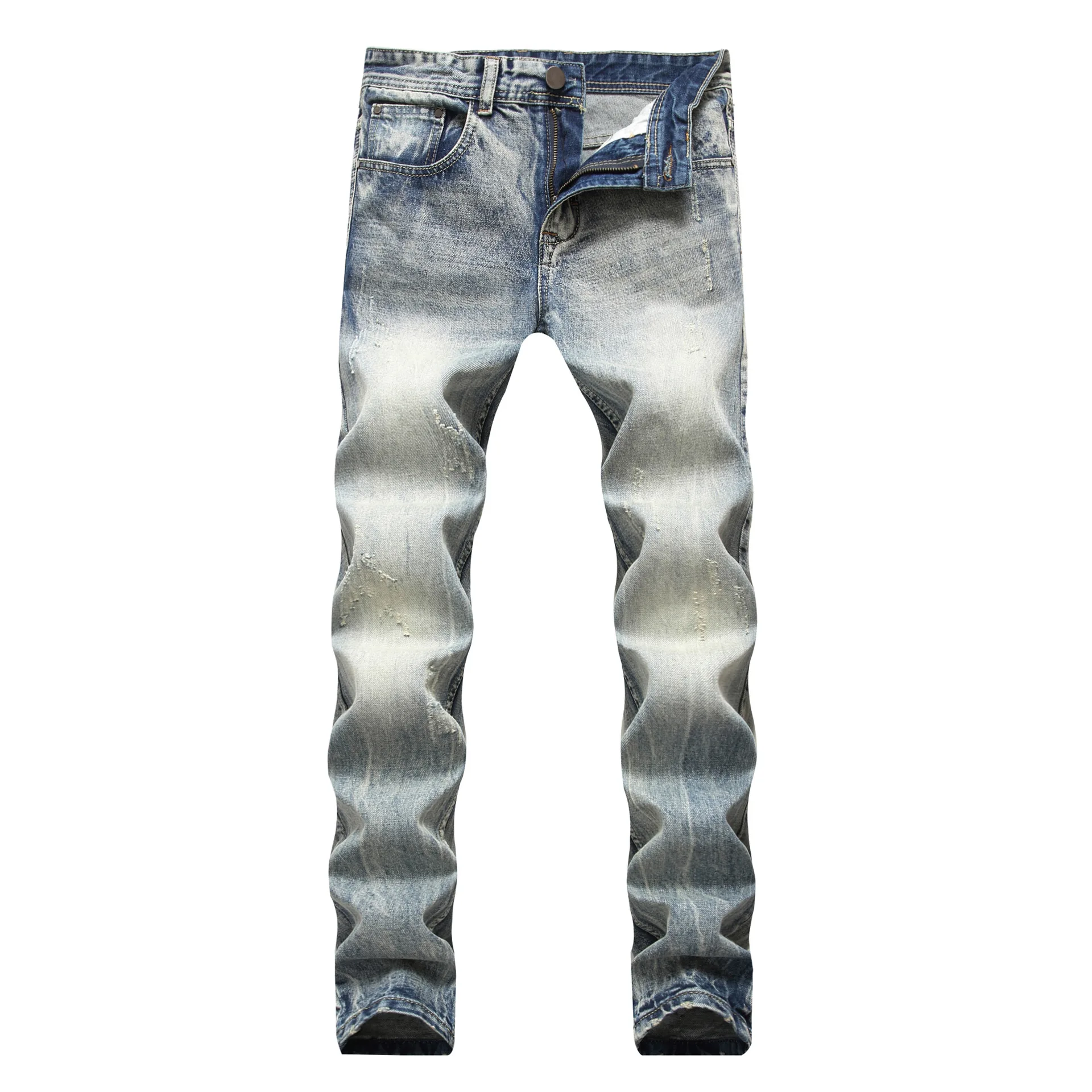 

Vintage Light Blue Men Midweigth Stretch Spandex Denim Slim Fit Jeans Pants For Business thick cotton Men's Jean Trousers