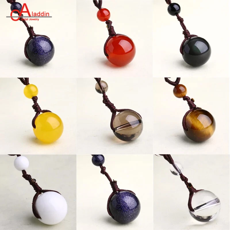 Aladdin Natural 14mm Round Beads Crystal Agat Pendant lovers' Classic jewelry Necklace Men/Women Quartz Fashion Charm Gift