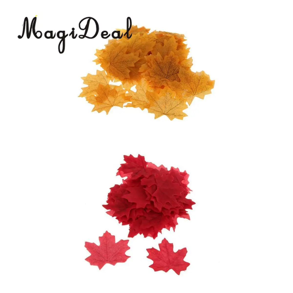 MagiDeal 200 Piece Artificial Maple Leaf Autumn Leaves Stage Props Decor 100x Yellow and 100x Wine Red