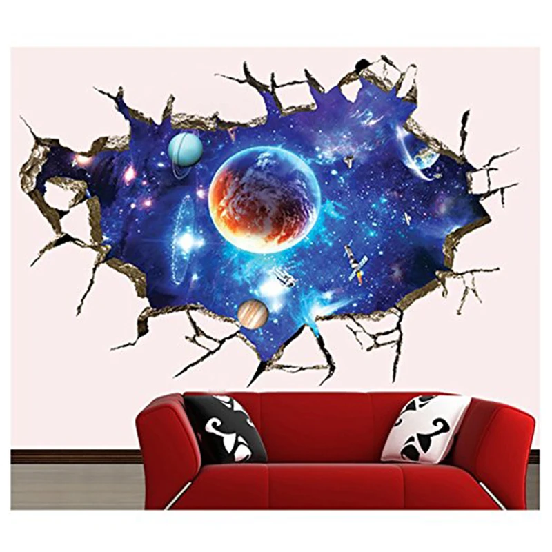 Outer Space 3D Wall Stickers Cosmic Galaxy Starry Wall Decals for Kids Room DIY Vinyl