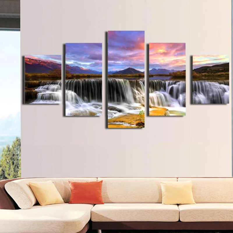 

Waterfall Landscape Diamonds Painting 5 Pcs Sunset Cross Stitch Painting Embroidery DIY Full Kit Rhinestone Wall Decor
