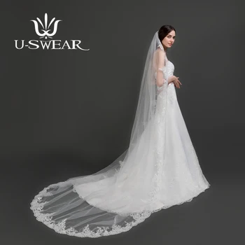 

U-SWEAR Hot Sale White Soft Flower Lace Edge Wedding Veils One Layer Bridal Veils For Wedding Dress Cathedral Veils
