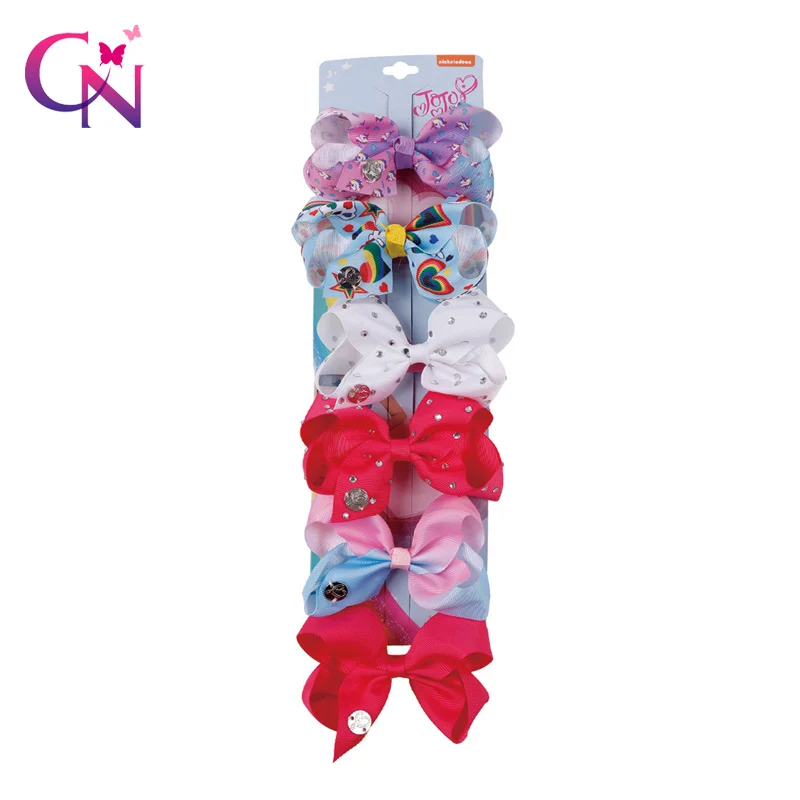 

6 Pieces/Set 4" Rainbow Hair Bows for Girls Kids Grosgrain Ribbon Rhinestone Hair Clips Handmade Unicorn Party Hair Accessories