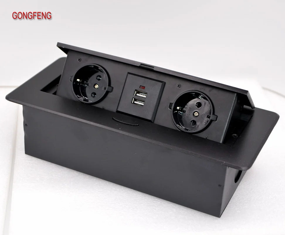 

GONGFENG Hot Sale New Germany standard Desktop power double USB (charg )Connection box office conference Table Socket Wholesale