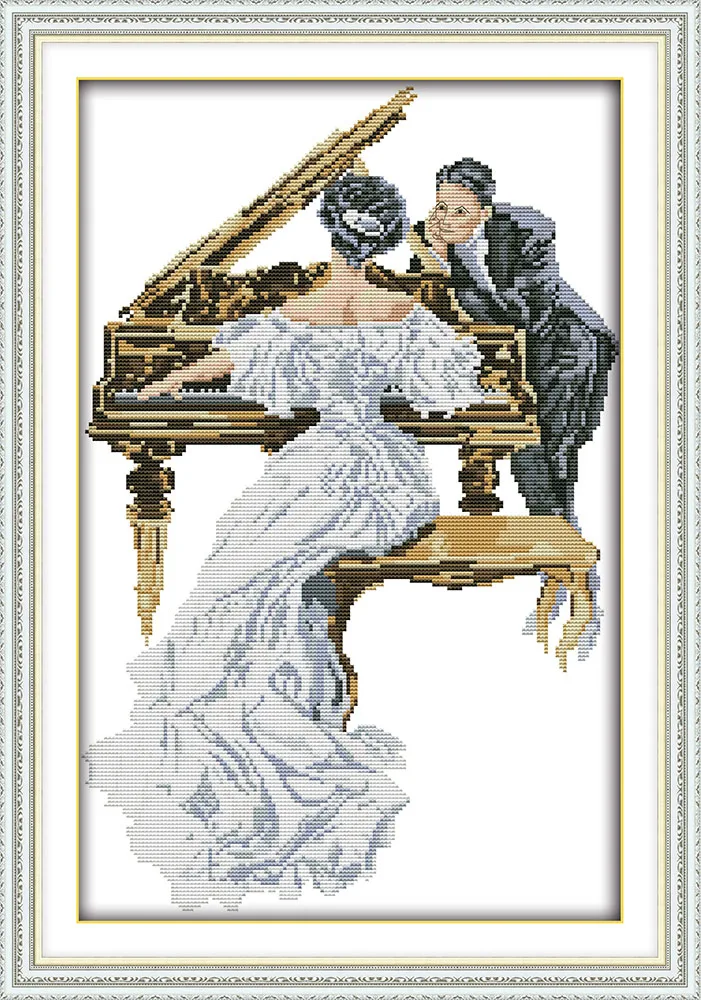 

The woman play the piano cross stitch kit women 14ct 11ct count printed canvas x stitches embroidery DIY handmade needlework