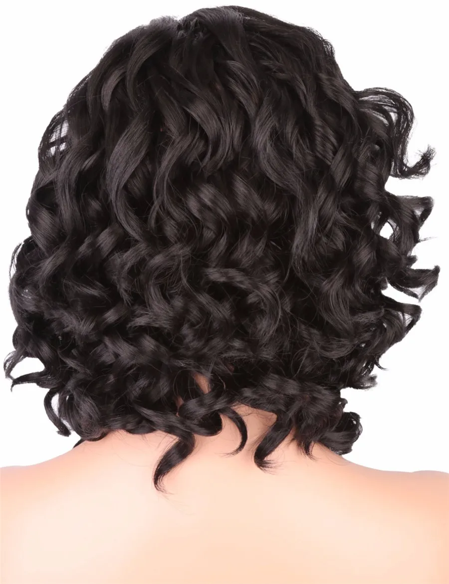 StrongBeauty синтетический парик на кружеве вьющийся Боб стрижка термостойкий/боковая часть натуральный черный парик женская Средняя длина L часть - Цвет: Natural Black