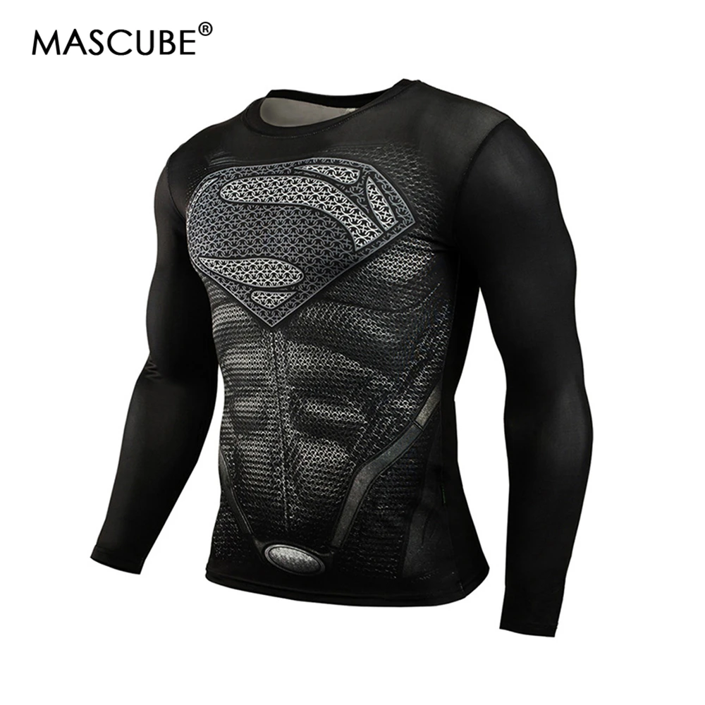 

MASCUBE 3D Printed T-shirts Men Compression Shirt Long Sleeve Cosplay Costume Superman Quick Dry Crossfit Clothing Tops Male
