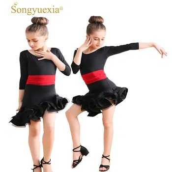 

New Children/woman Latin Dancewears Girl Dance Clothing Black Dress Children Show DANCE dress
