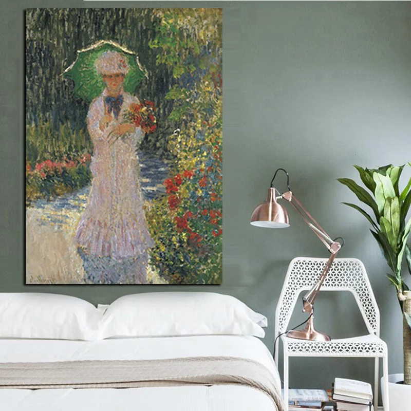 YWDECOR Print Claude Monet Walk Woman with a Parasol Oil Painting on Canvas Pop art Wall Pictures for Living Room Sofa Cuadros (2)
