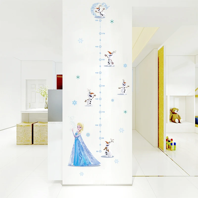 Cartoon Olaf Elsa Wall Stickers For Kids Room Home Decoration Frozen Decal Anime Movie Mural Art Growth Chart For Height Measure