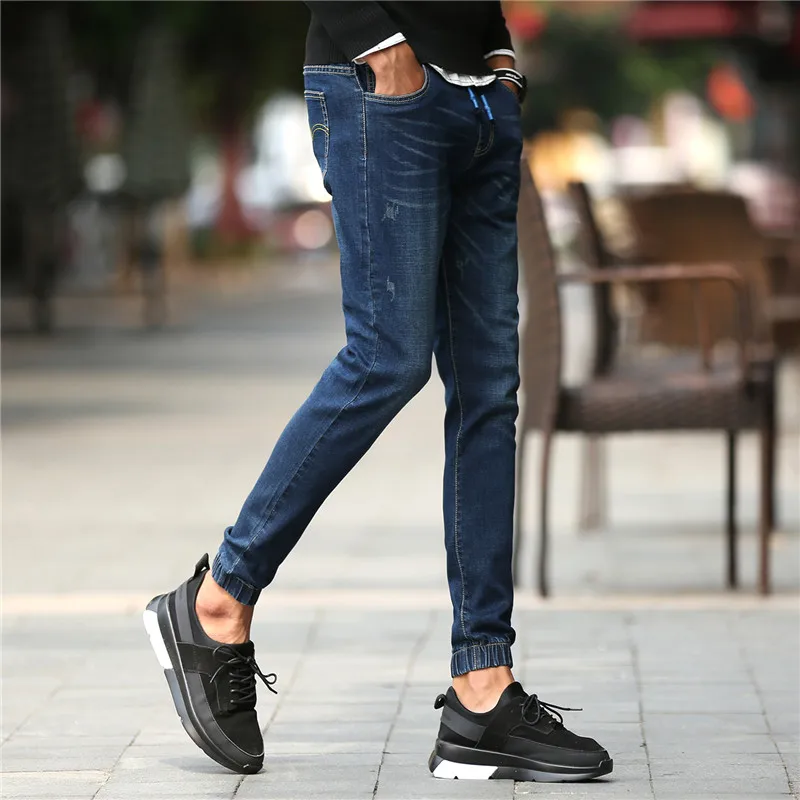 Men s Jeans High Stretch Fashion Blue Denim Brand Men Slim Fit Jeans Size 30 32