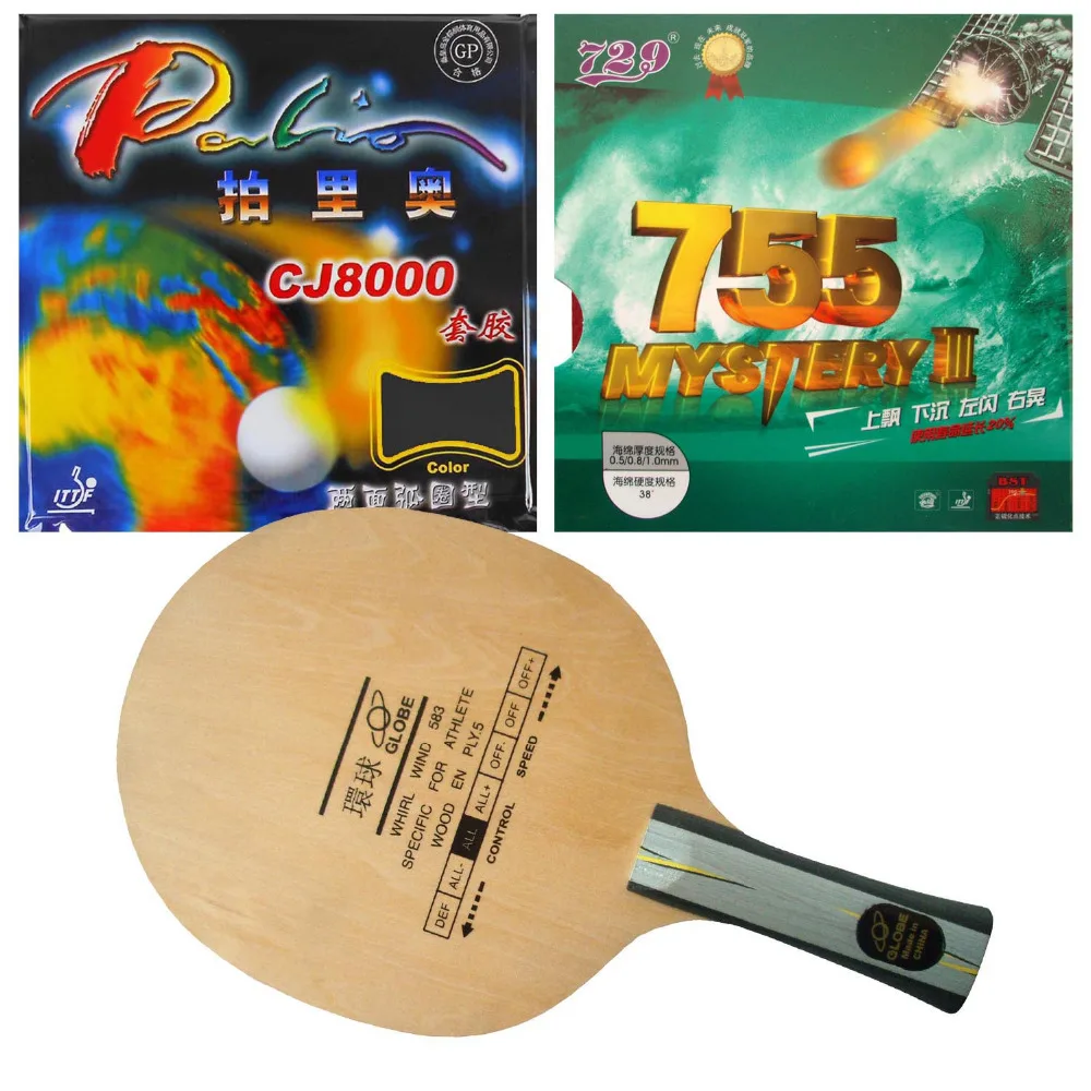 

Pro Table Tennis PingPong Combo Racket Globe 583 with 729 Mystery III 755 and Palio CJ8000 36-38degree Long shakehand FL