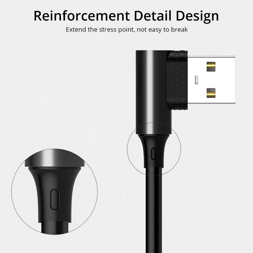 Кабель FONKEN usb type-C, 90 градусов, гнущийся USB C, игровой кабель 2.4A, тип L, изогнутый type-C, шнур для быстрой зарядки и передачи данных, 1 м, кабели для мобильных телефонов