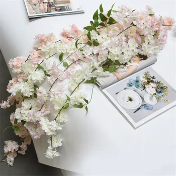 

180cm Sakura Cherry blossom Rattan Artificial flowers for Home party Wedding decoration Silk Ivy Vine wall Hanging Garland