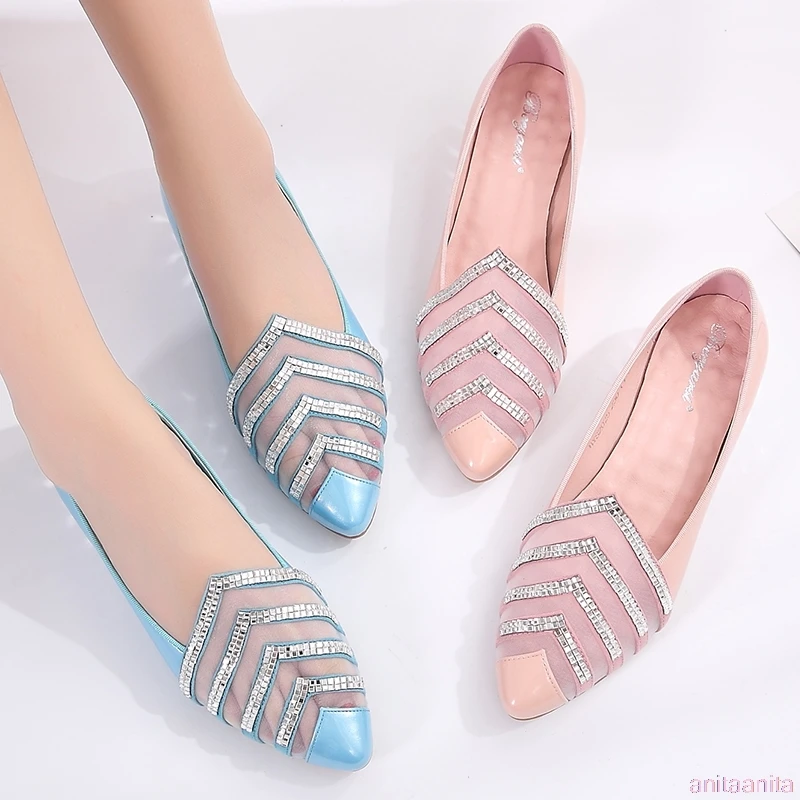

Plus size 43 patent Leather Women Flat Ballet Shoes Bling Crystal Pointed Toe Flats Shoes Elegant Lady shoes wedding dress shoes