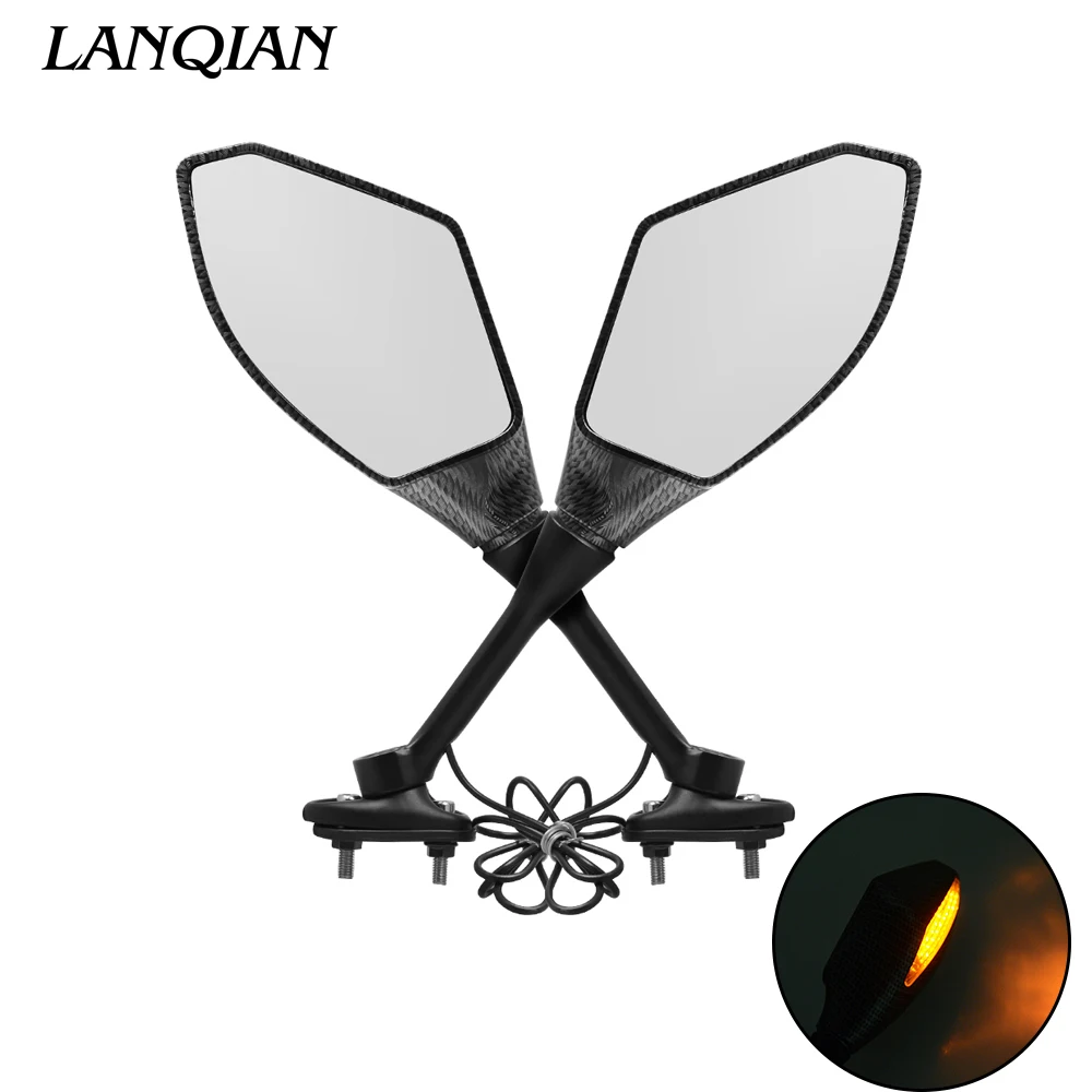 

Universal Motorcycle Rearview Mirrors With Turn Signal LED Light For YAMAHA YZF R1 R6 2005 2006 2007 2008 2009 2010 2011 2012